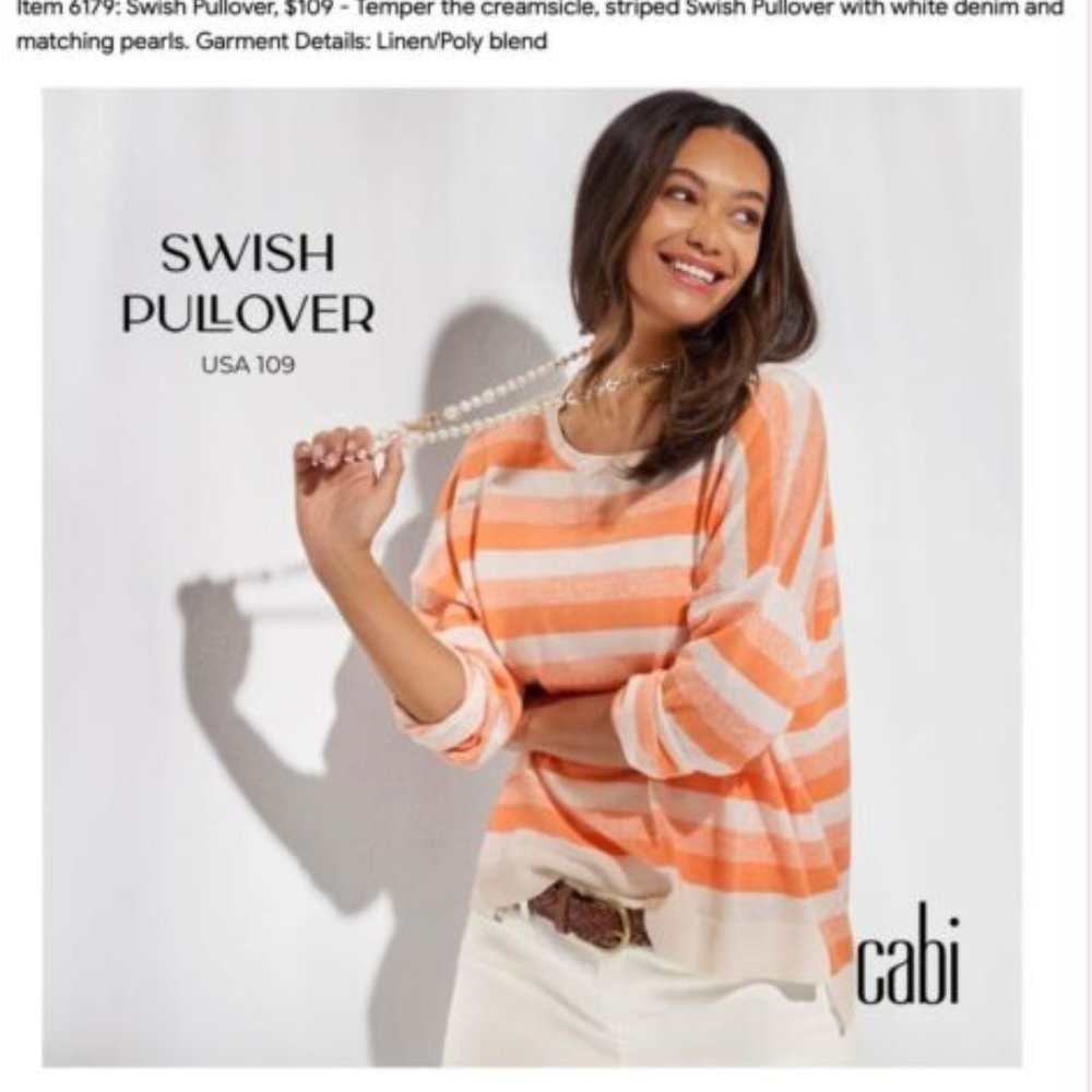 New CAbi Swish pullover sweater Peach and White Linen blend XS SOLD OUT
